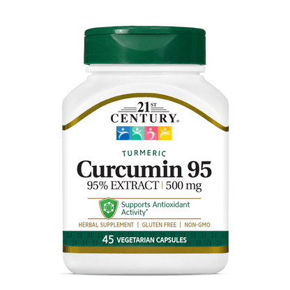 A bottle of 21st Century Turmeric Curcumin 95 vegetarian capsules.