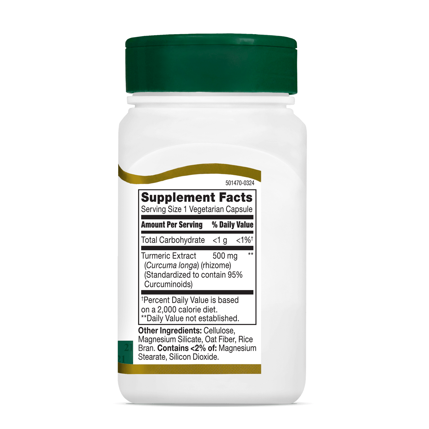 Right side bottle view of 21st Century Turmeric Curcumin 95 vegetarian capsules.