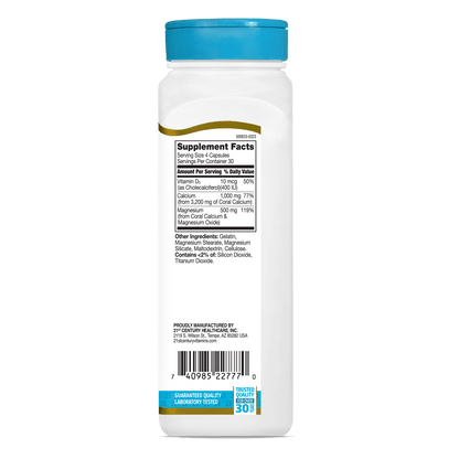 Right side bottle view of 21st Century Coral Calcium 1000 mg per serving capsules.