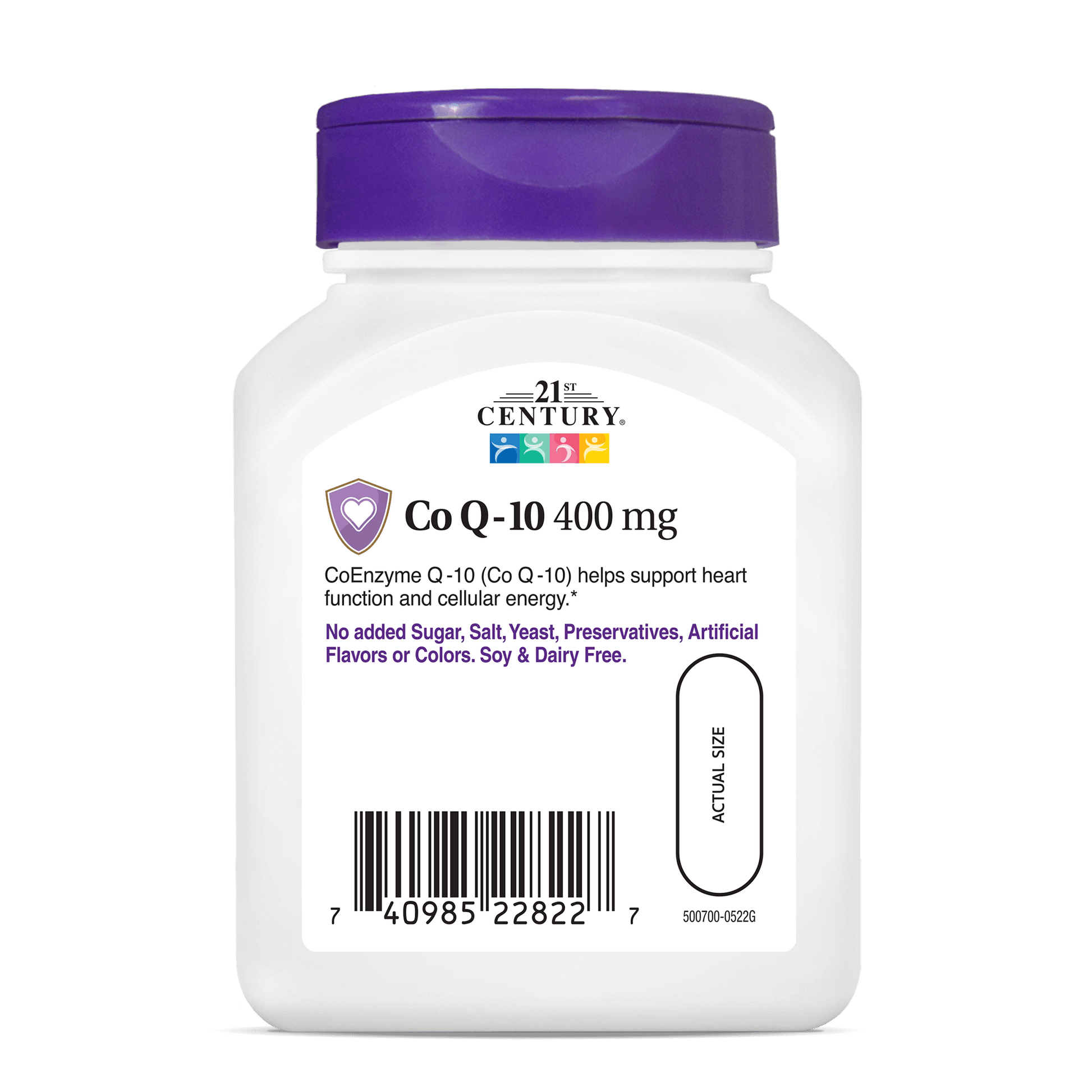 Back side bottle view of 21st Century Co Q-10 400 mg capsules.