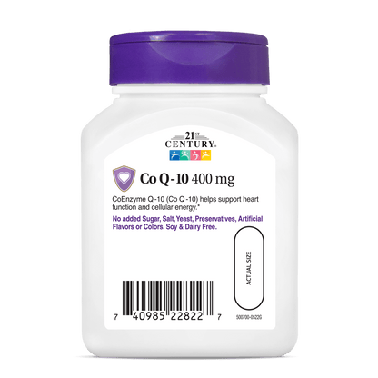Back side bottle view of 21st Century Co Q-10 400 mg capsules.