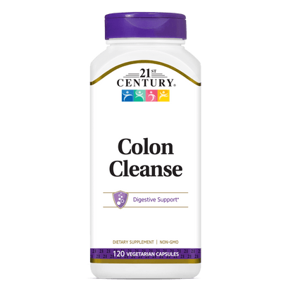 A bottle of 21st Colon Cleanse vegetarian capsules.
