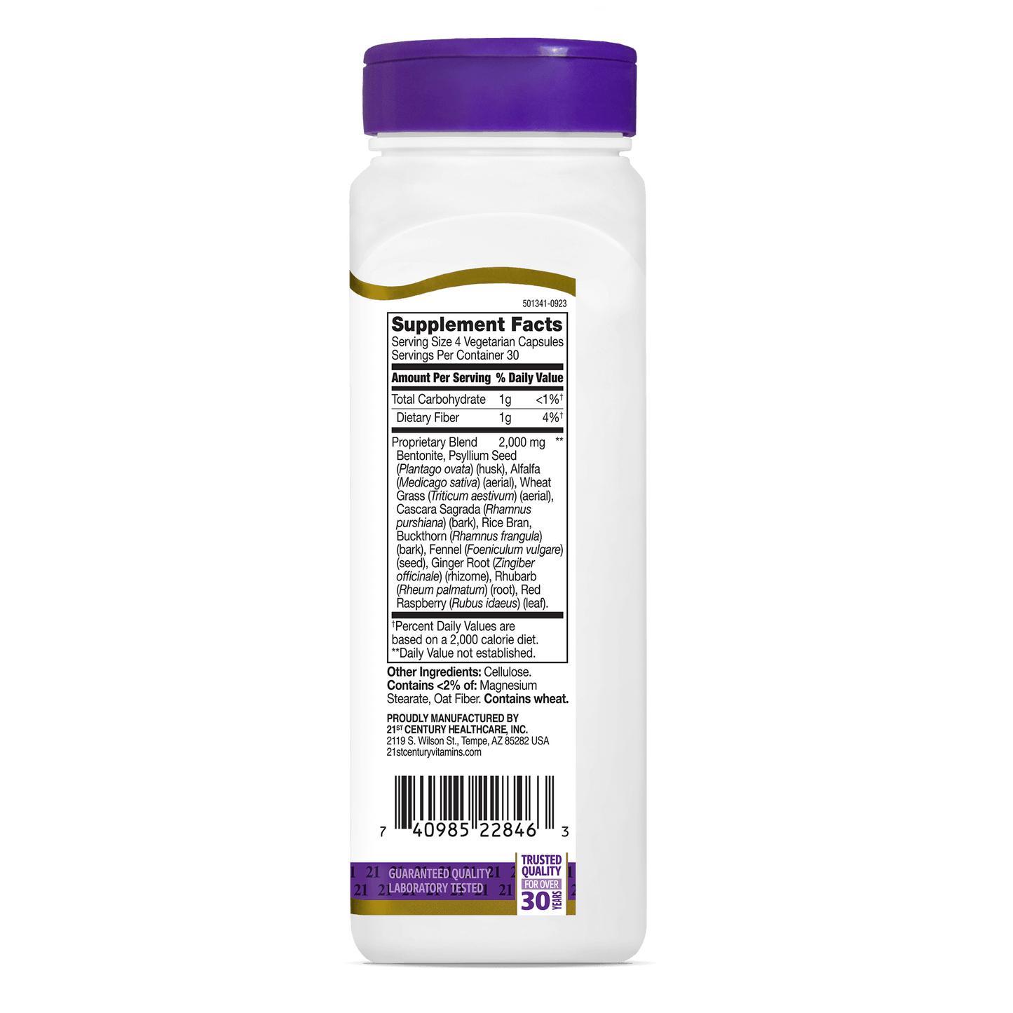 Right side bottle view of 21st Colon Cleanse vegetarian capsules.