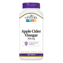 A bottle of 21st Century Apple Cider Vinegar 300 mg tablets.