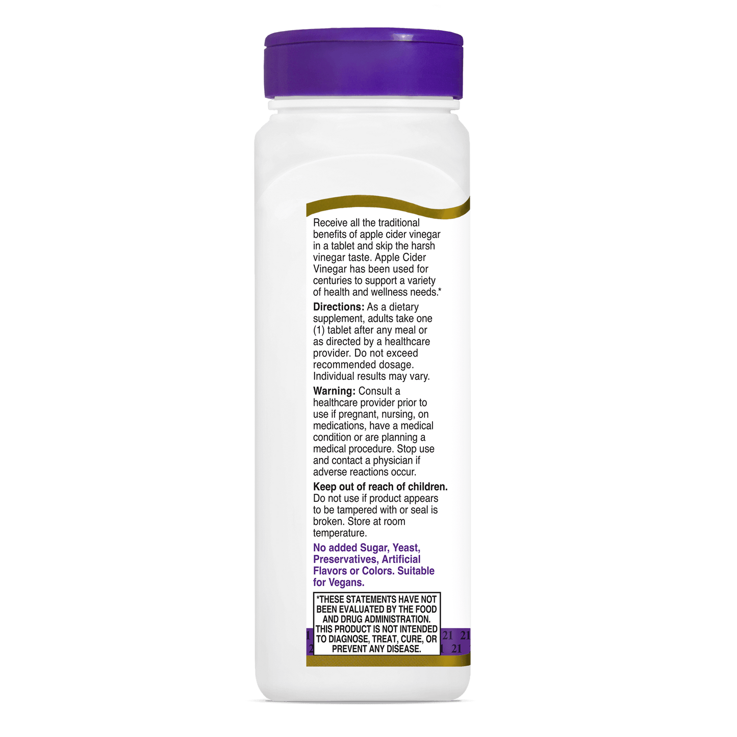 Left side bottle view of 21st Century Apple Cider Vinegar 300 mg tablets.