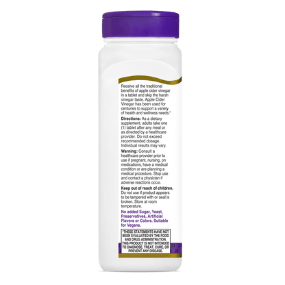 Left side bottle view of 21st Century Apple Cider Vinegar 300 mg tablets.