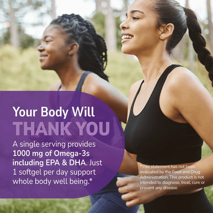 Women running outside with health supplement information overlay
