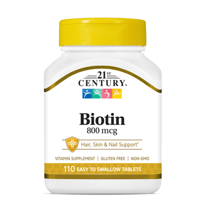 21st Century Biotin 800mcg east to swallow tablets 110 count product bottle