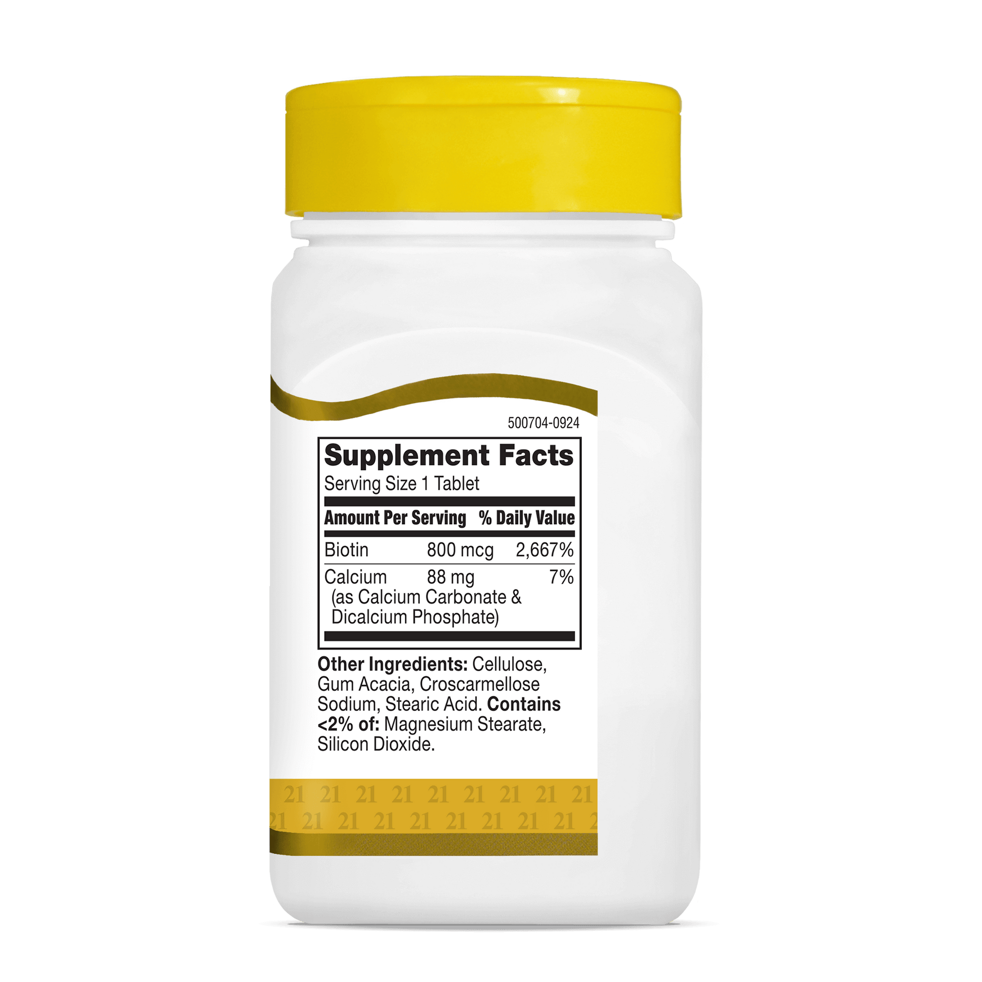 21st Century Biotin 800mcg east to swallow tablets 110 count product bottle side with supplement fact panel