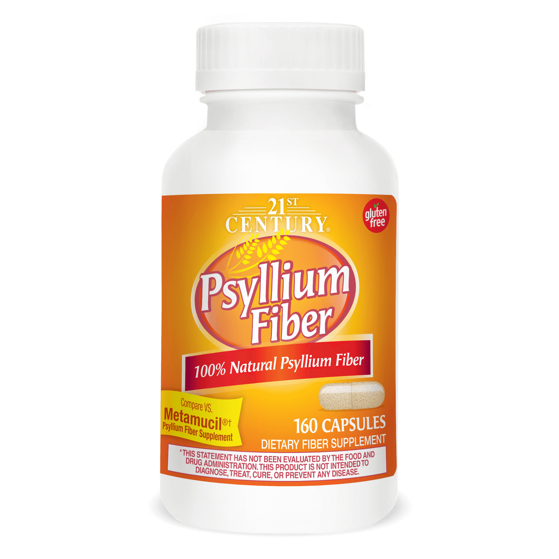 A bottle of 21st Century Psyllium Fiber capsules.