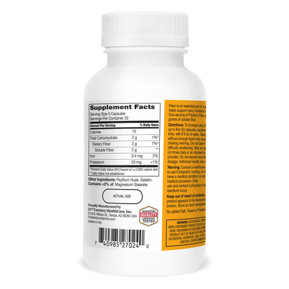 Left side bottle view 21st Century Psyllium Fiber capsules.