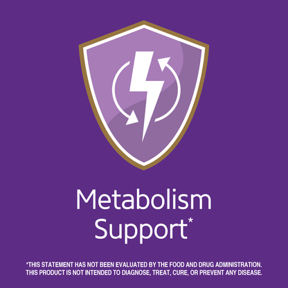 Metabolism support claim with energy support graphic icon.
