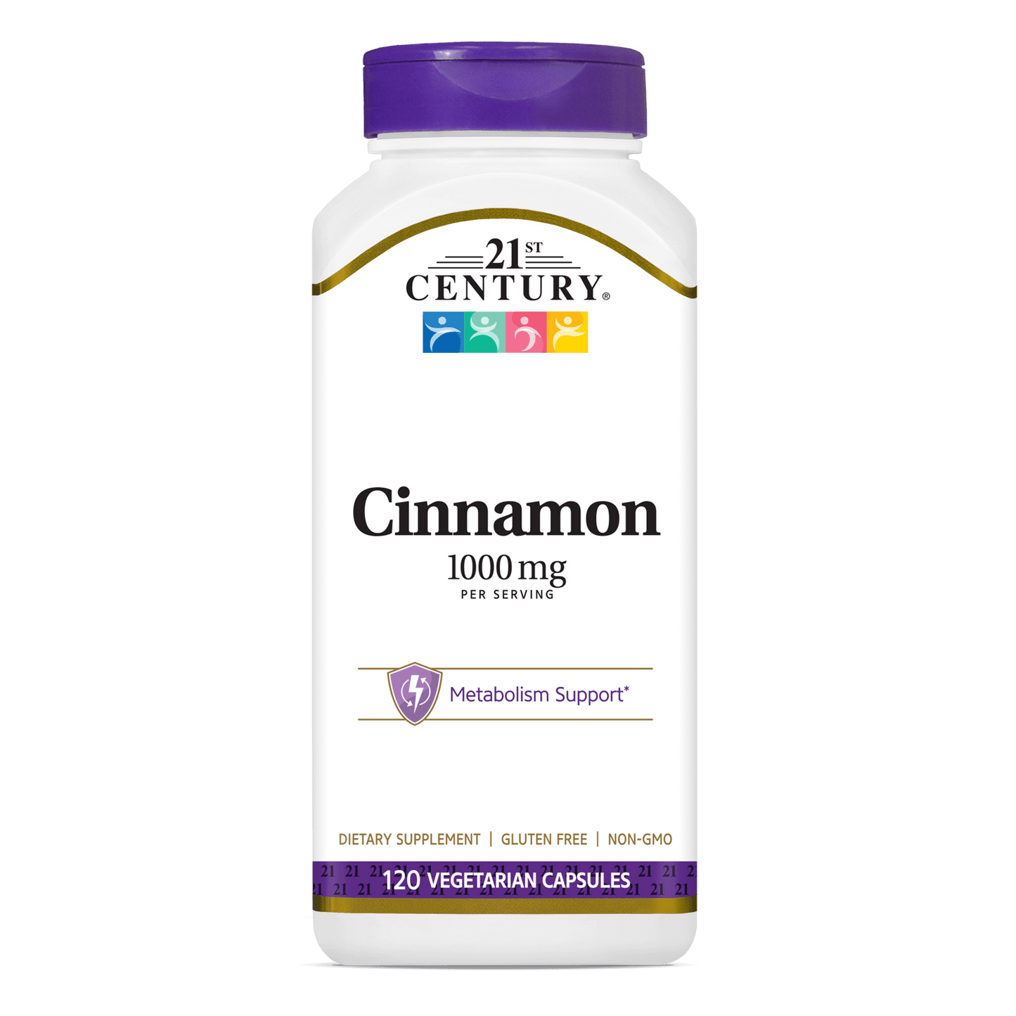 A bottle of 21st Century Cinnamon 1000 mg vegetarian capsules.
