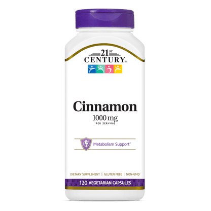 A bottle of 21st Century Cinnamon 1000 mg vegetarian capsules.