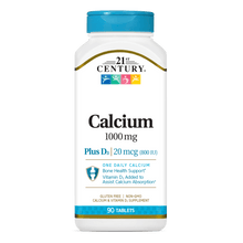 A bottle of 21st Century Calcium 1000 mg Plus D3 20 mcg tablets.