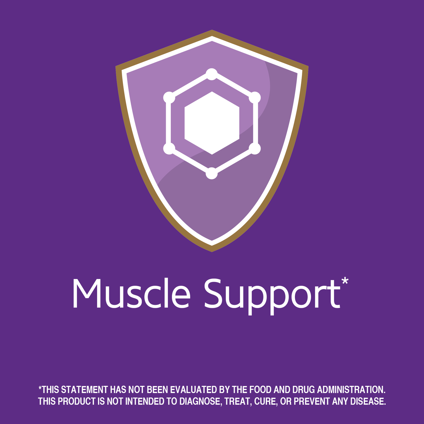 Muscle support claim with amino acid graphic icon.