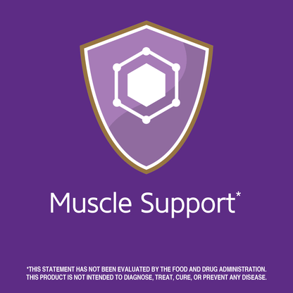 Muscle support claim with amino acid graphic icon.
