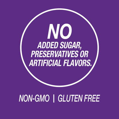 A graphic icon with the words no added sugar, preservatives or artificial flavors, non-GMO and gluten free.