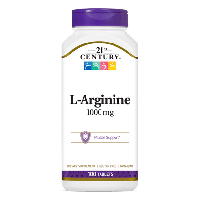 A bottle of 21st Century L-Arginine 1000 mg tablets.