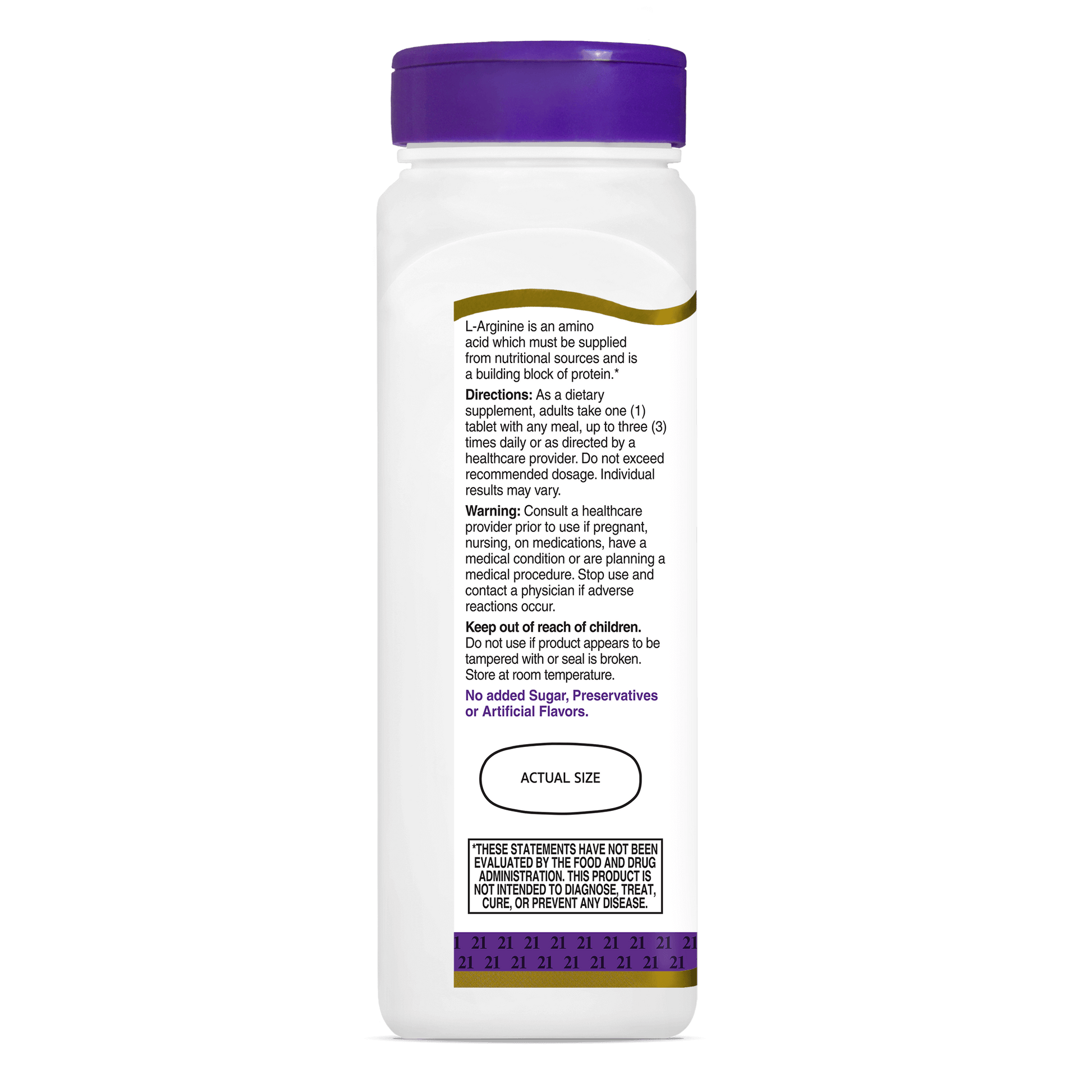 Left side view of 21st Century L-Arginine 1000 mg tablets.