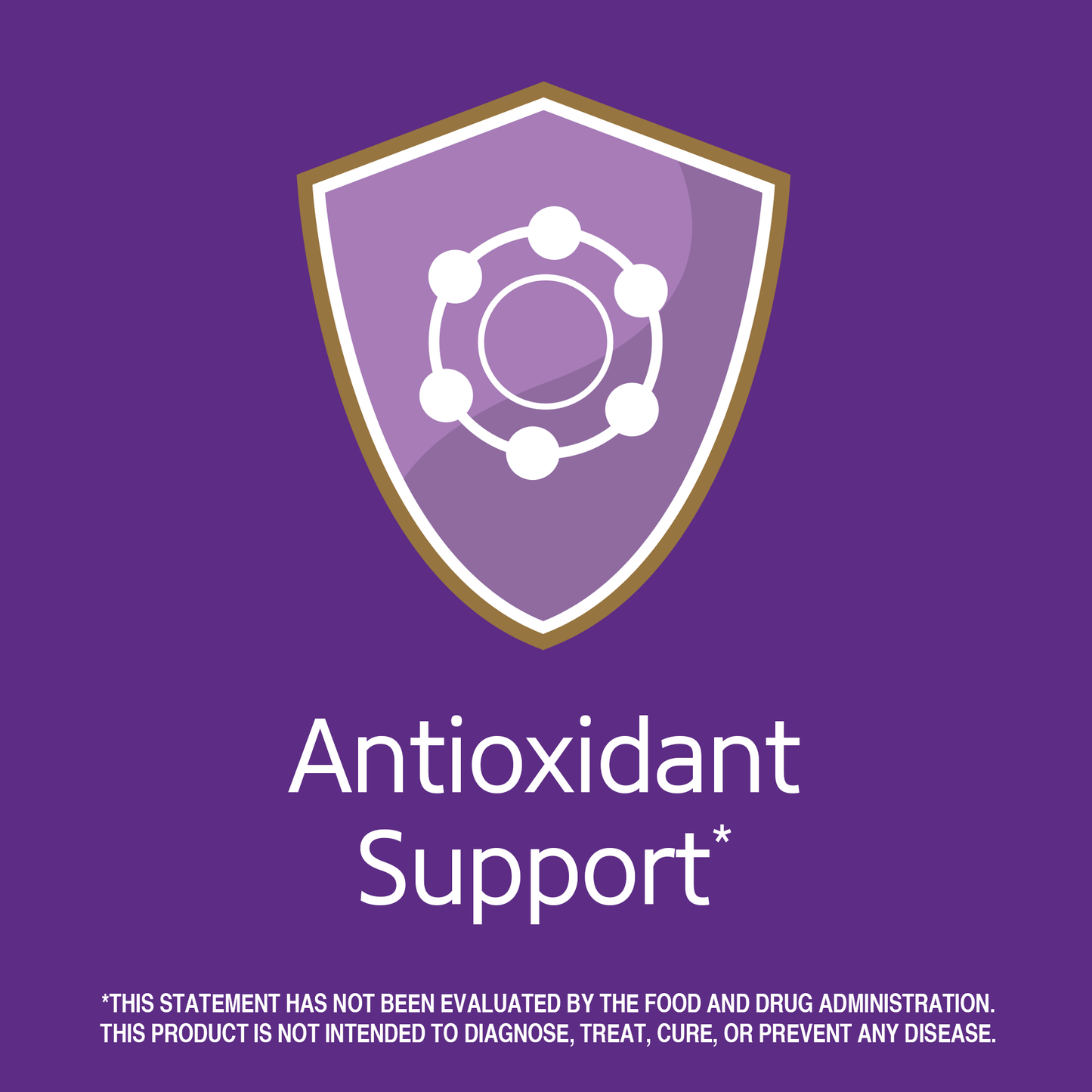 Antioxidant support claim with antioxidant graphic icon.