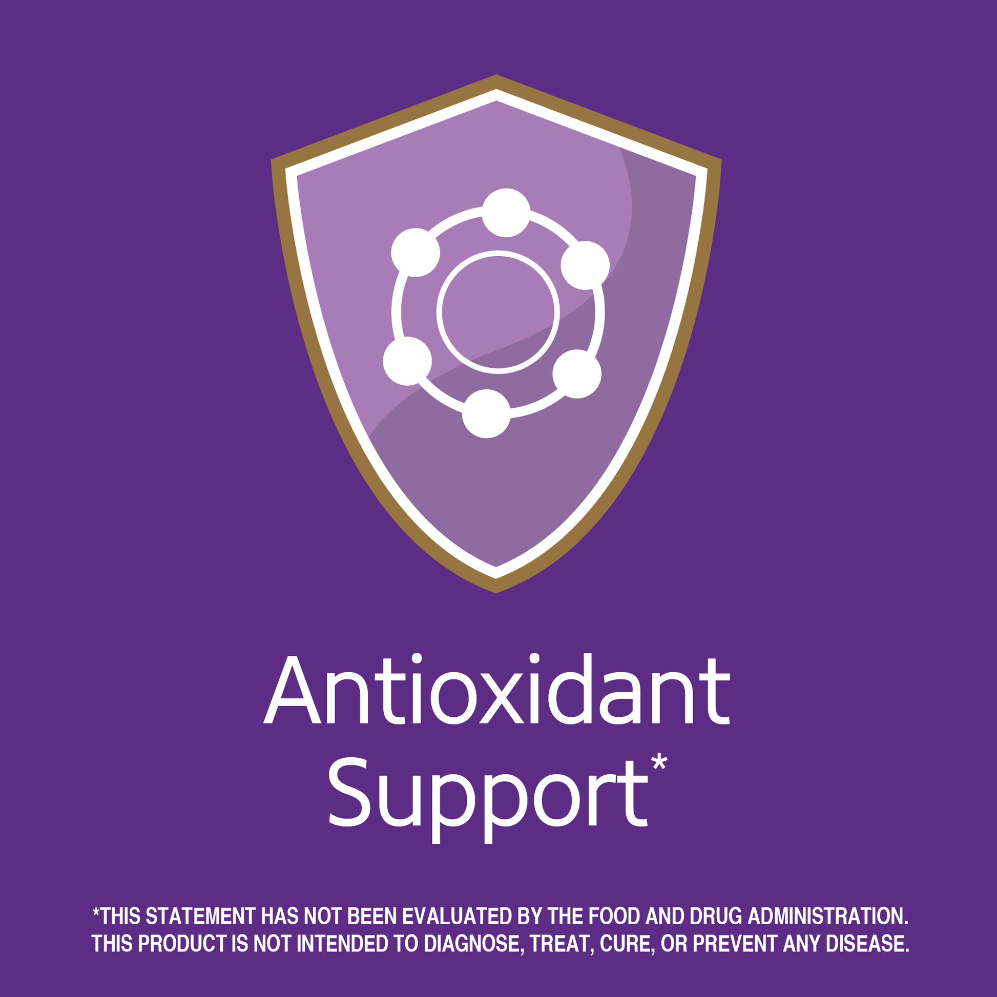 Antioxidant support claim with antioxidant graphic icon.