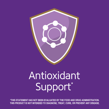 Antioxidant support claim with antioxidant graphic icon.