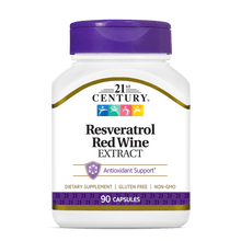 A bottle of 21st Century Resveratrol Red Wine Extract.
