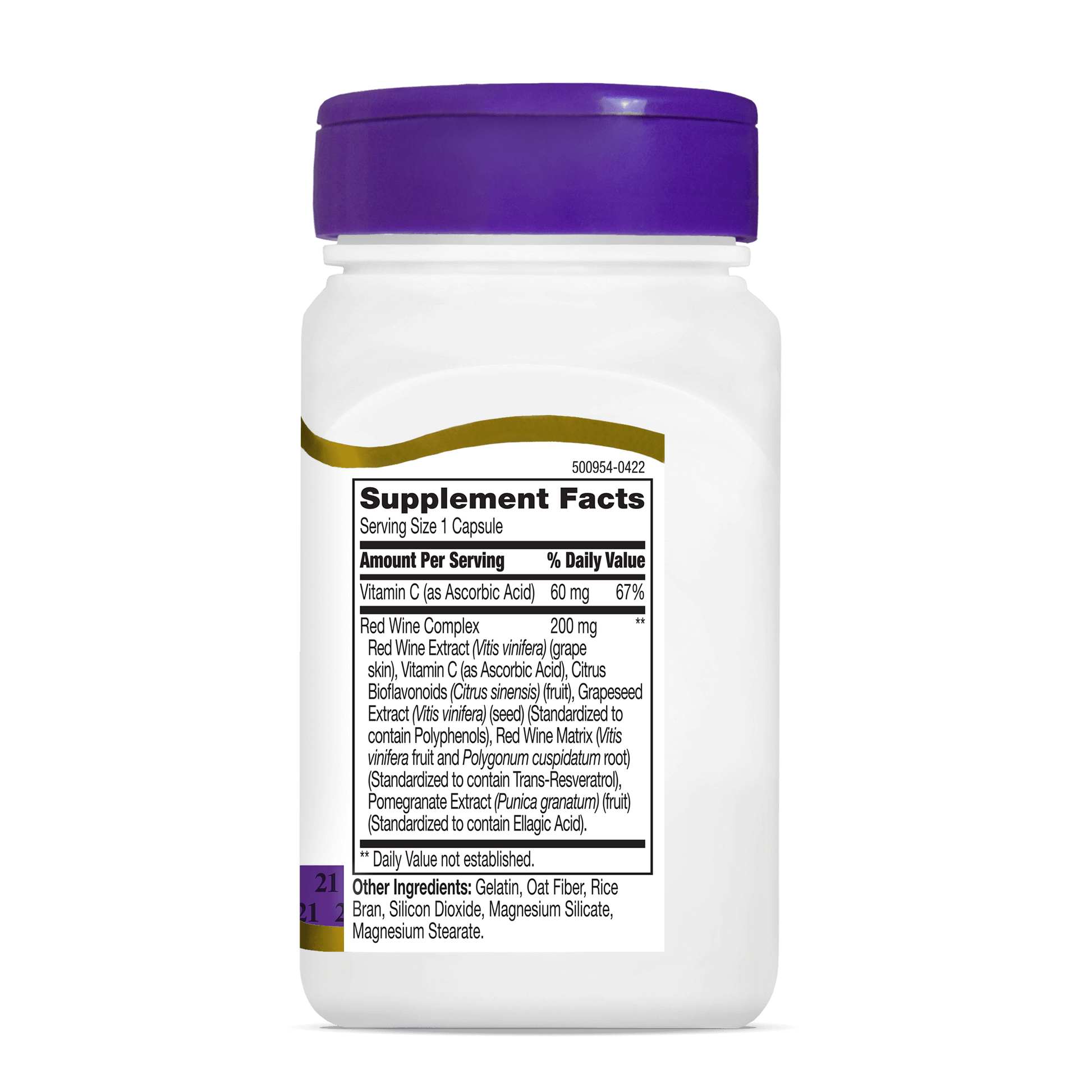 Right side bottle view of 21st Century Resveratrol Red Wine Extract.