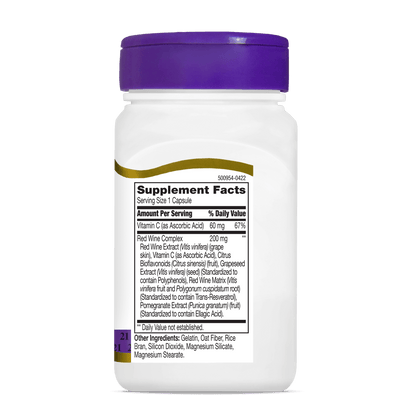 Right side bottle view of 21st Century Resveratrol Red Wine Extract.