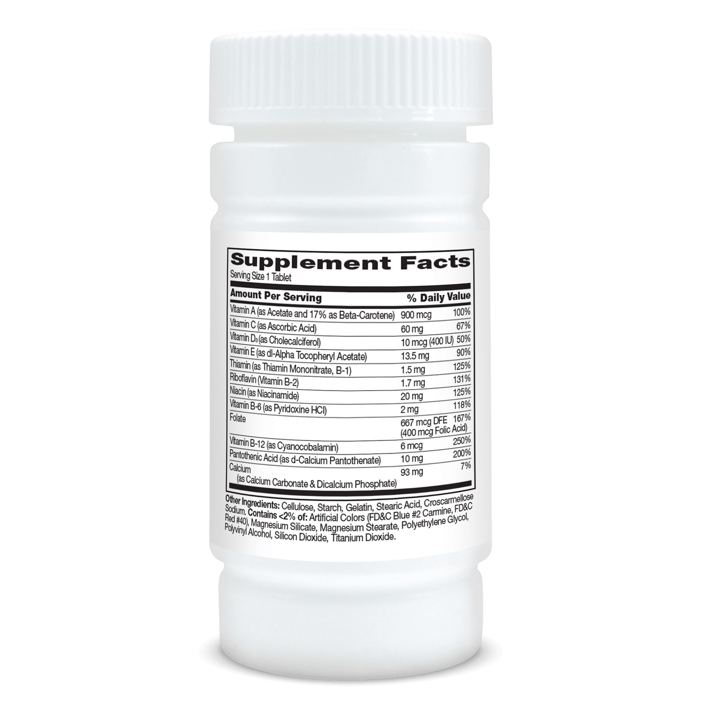 Left side bottle view of 21st Century One Daily Essential multivitamin and mineral supplement tablets.