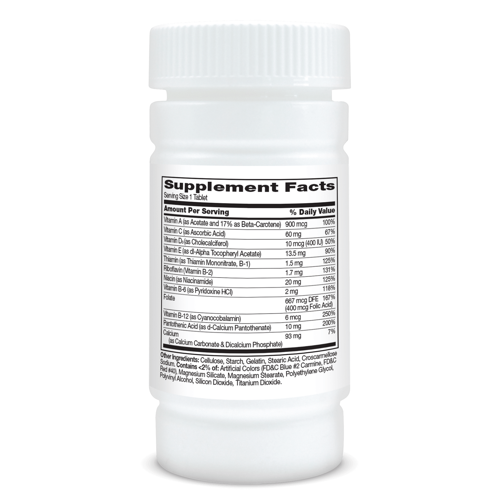 Left side bottle view of 21st Century One Daily Essential multivitamin and mineral supplement tablets.
