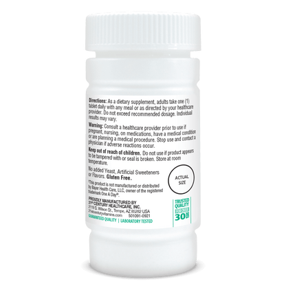 Right side bottle view of 21st Century One Daily Essential multivitamin and mineral supplement tablets.