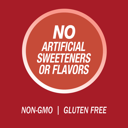 A graphic icon with the words no artificial sweeteners or flavors, non-GMO and gluten free.