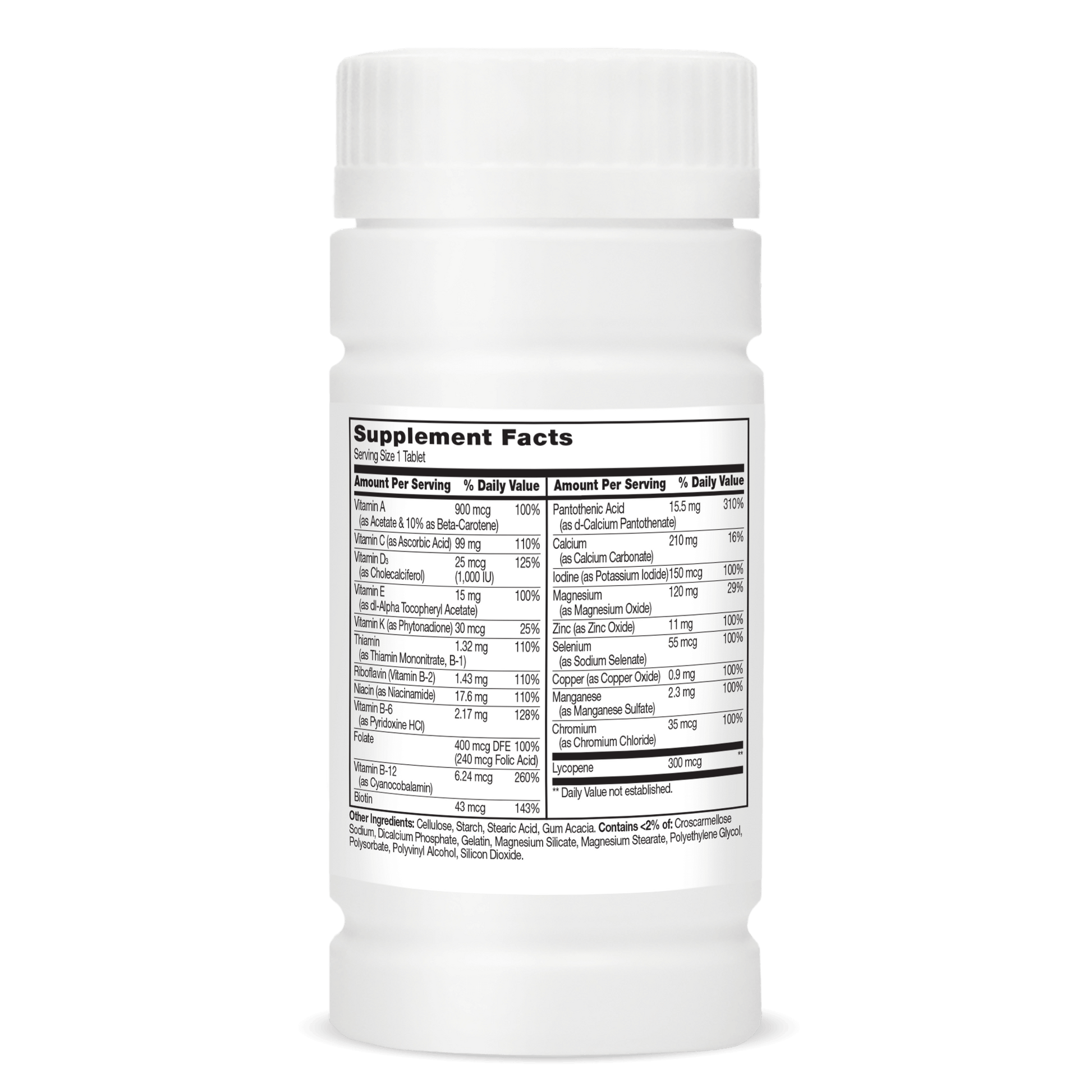 Left side bottle view of 21st Century One Daily Men's Health Multivitamin and Multimineral tablets.