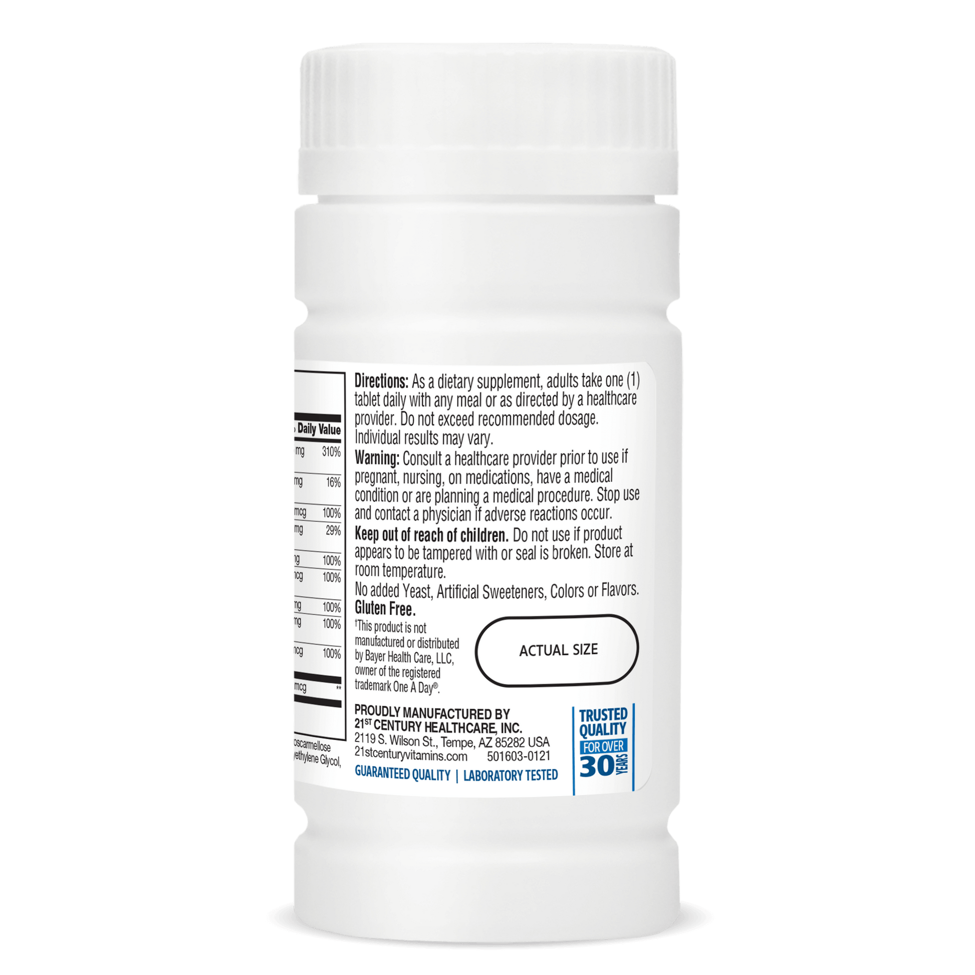 Right side bottle view of 21st Century One Daily Men's Health Multivitamin and Multimineral tablets.