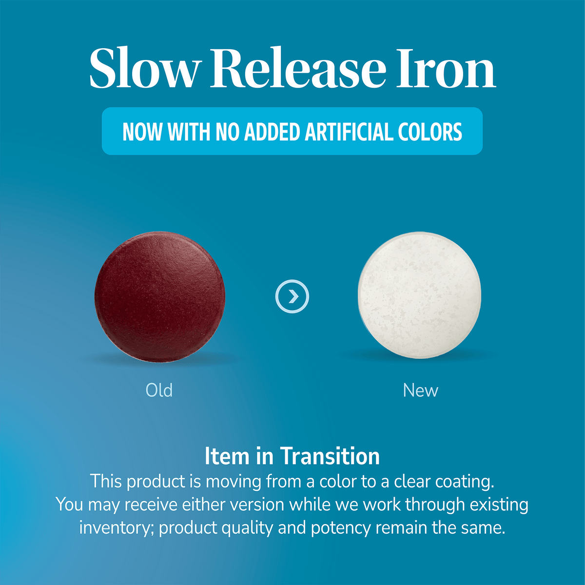 Slow Release Iron Item in Transition with both pills featured