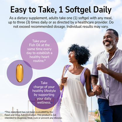 Man and woman smiling outdoors with a product advertisement overlay and product directions