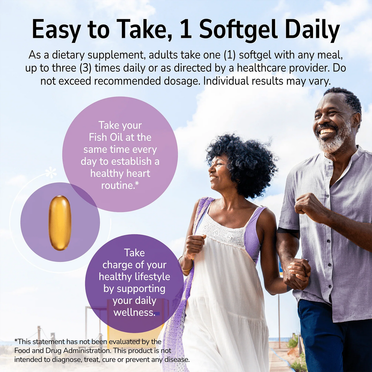 Man and woman walking along the beach with a product advertisement overlay and product directions