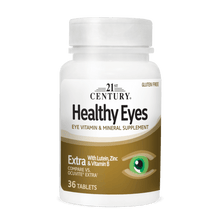 A bottle of 21st Century Healthy Eyes Extra with Lutein, Zinc and Vitamin B tablets.