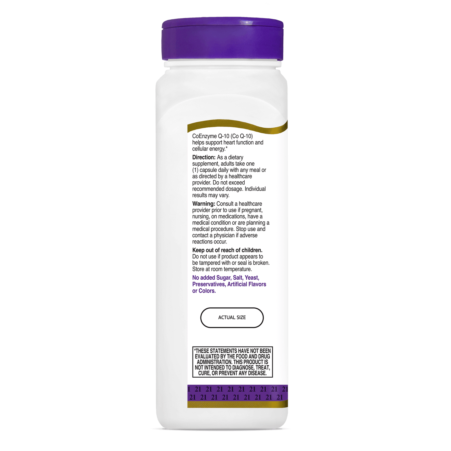 Left side bottle view 21st Century Co Q-10 100 mg capsules.