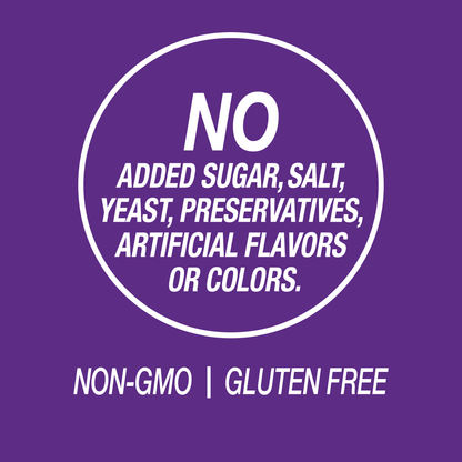 A graphic icon with the words no added sugar, salt, yeast, preservatives, artificial flavors or colors, non-GMO and gluten free.