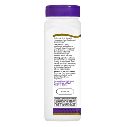 Left side bottle view of 21st Century Co Q-10 200 mg capsules.
