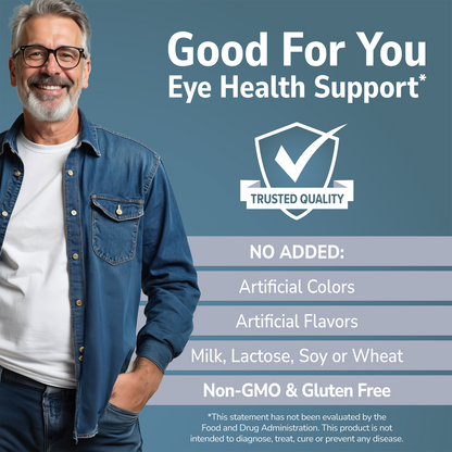 Man smiling with 'Good For You' branding on a blue background