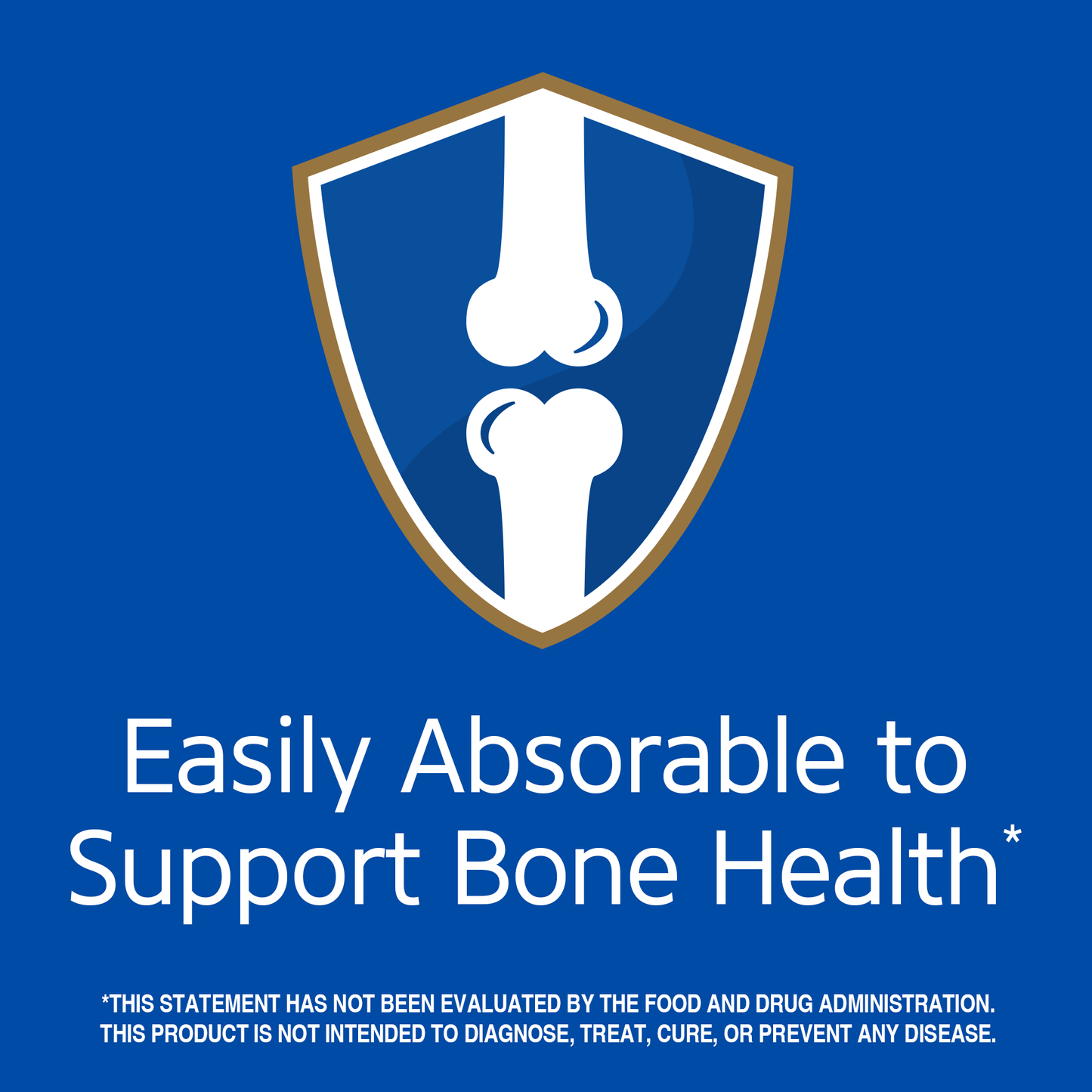 Easily absorbable to support bone health claim with bone health icon graphic.