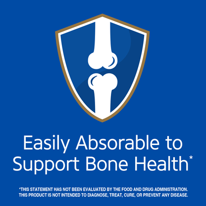 Easily absorbable to support bone health claim with bone health icon graphic.