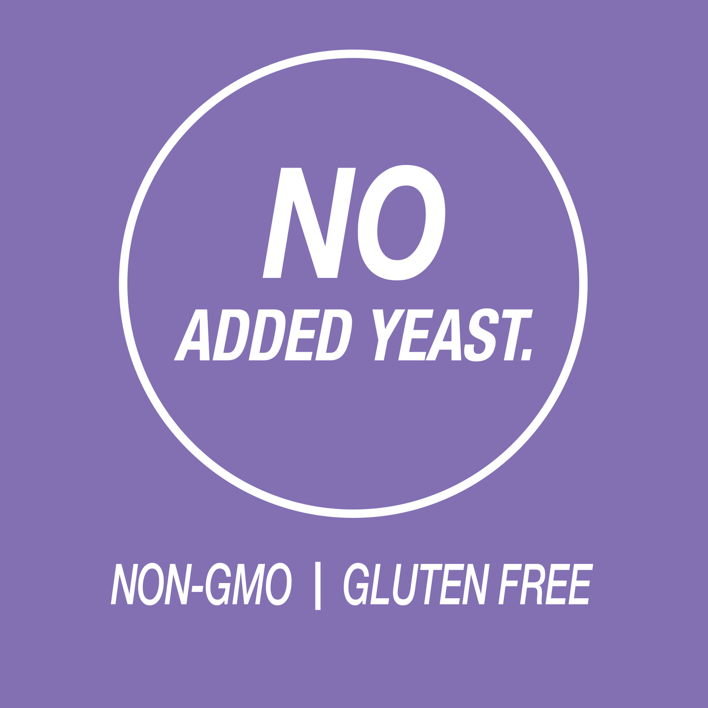 A graphic icon with the words no added yeast, non-GMO and gluten free.