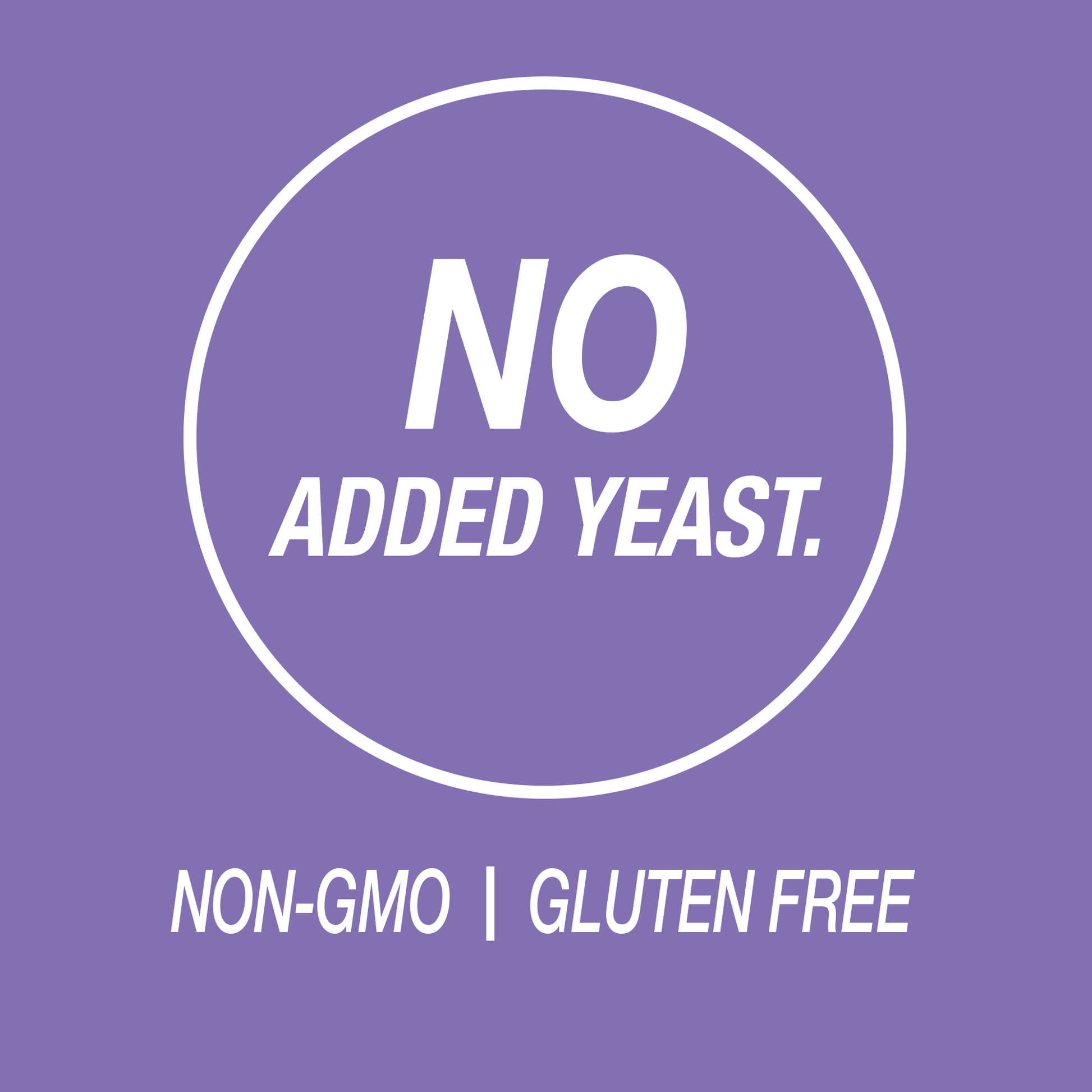 A graphic icon with the words no added yeast, non-GMO and gluten free.