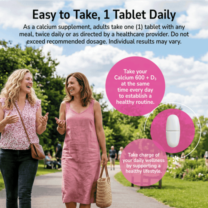 Two women walking outdoors with supplement advertisement overlay.