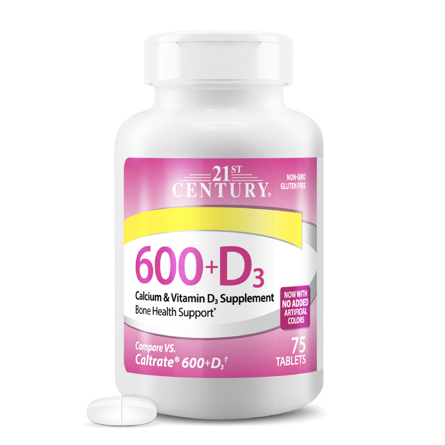 21st Century 600+D3 supplement bottle on a white background